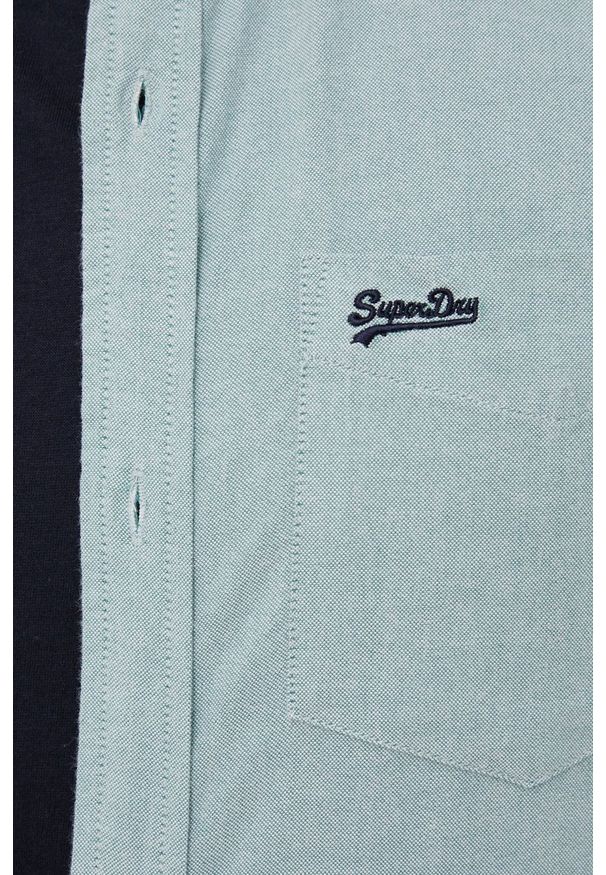 Superdry koszula bawełniana męska kolor zielony regular z kołnierzykiem button-down. Typ kołnierza: button down. Kolor: zielony. Materiał: bawełna