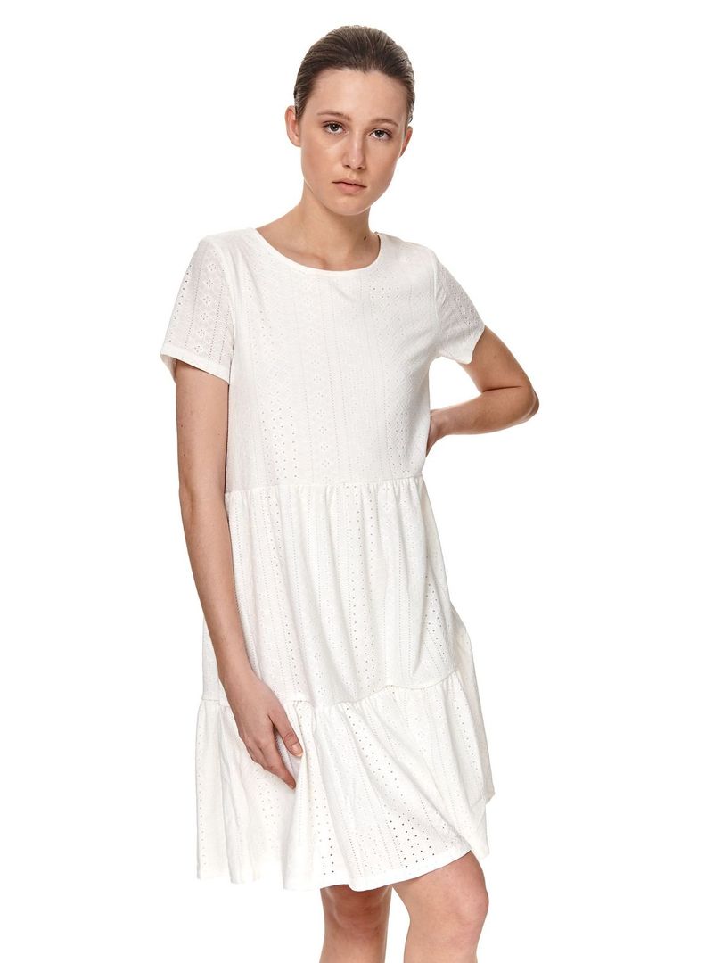 Biała sukienka TOP SECRET na lato, w ażurowe wzory, wakacyjna, z krótkim  rękawem SSU3607BI38 - Sukienki damskie z falbanami 