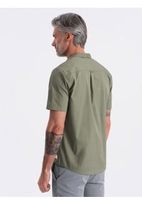 Ombre Clothing - Koszula męska z krótkim rękawem i kubańskim kołnierzem - khaki V4 - Rozmiar: XXL. Okazja: na co dzień. Kolor: brązowy. Materiał: tkanina, bawełna. Długość rękawa: krótki rękaw. Długość: krótkie. Wzór: gładki, jednolity. Sezon: lato. Styl: klasyczny, casual #4