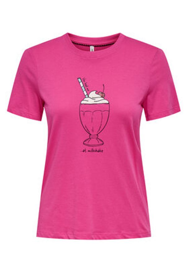 only - ONLY T-Shirt Fun Life 15349901 Różowy Regular Fit. Kolor: różowy. Materiał: bawełna
