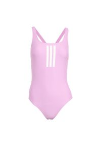 Adidas - Strój do pływania 3-Stripes V-Back. Kolor: biały, fioletowy, wielokolorowy. Materiał: materiał