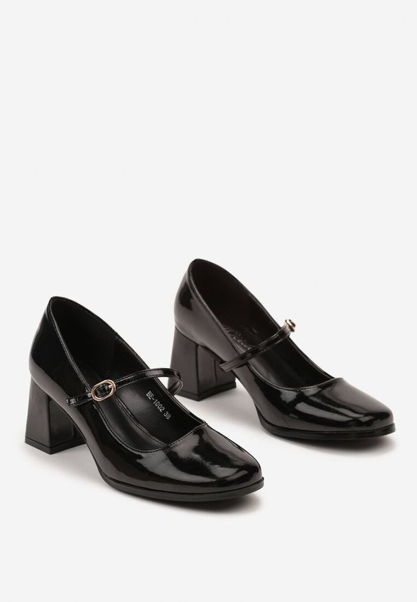 Born2be - Czarne Lakierowane Czółenka ze Słupkiem i Cienkim Paseczkiem Meepania. Okazja: na co dzień. Zapięcie: pasek. Kolor: czarny. Materiał: lakier. Obcas: na słupku. Styl: wizytowy, klasyczny, casual. Wysokość obcasa: średni