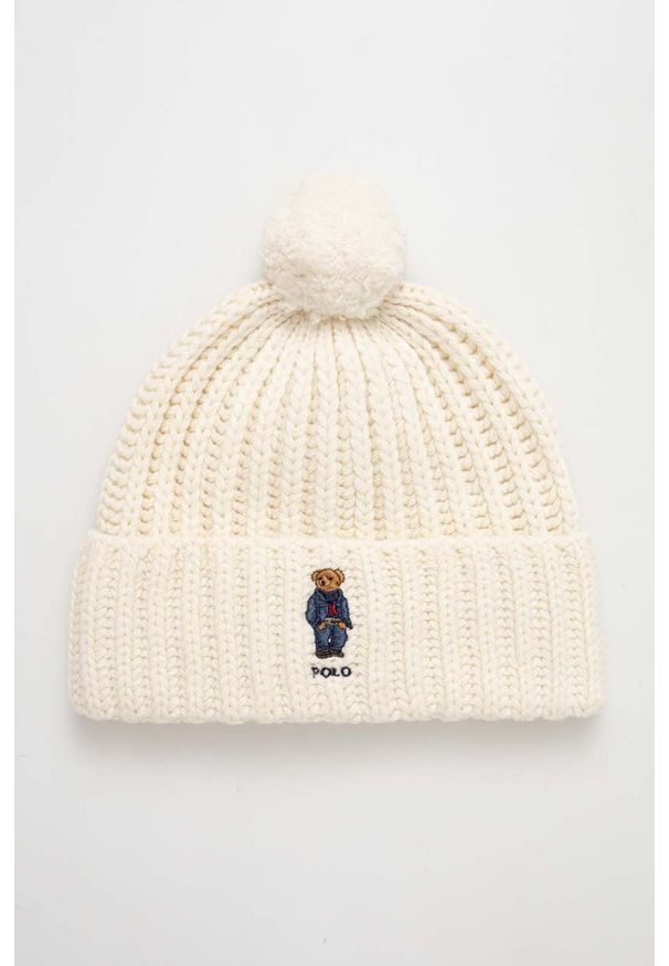 Polo Ralph Lauren czapka wełniana kolor beżowy z grubej dzianiny wełniana. Kolor: beżowy. Materiał: wełna, dzianina