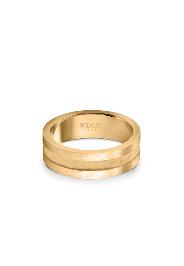 W.KRUK - Obrączka ślubna złota Rossalia męska. Materiał: złote. Kolor: złoty. Wzór: aplikacja, gładki