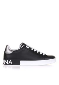 DOLCE & GABBANA - Czarne sneakersy z logo na podeszwie. Kolor: czarny. Wzór: aplikacja. Obcas: na płaskiej podeszwie