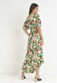 Born2be - Zielona Kopertowa Sukienka z Gumką w Pasie i Materiałowym Paskiem z Wiskozy Dionienne. Typ kołnierza: dekolt kopertowy. Kolor: zielony. Materiał: wiskoza, materiał. Długość rękawa: krótki rękaw. Sezon: wiosna, lato. Typ sukienki: kopertowe #5