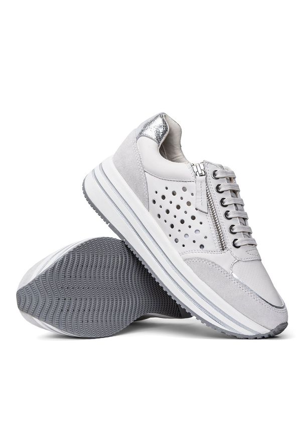 Geox - Sneakersy damskie białe GEOX D Kency WHT. Kolor: biały. Materiał: materiał. Sport: bieganie
