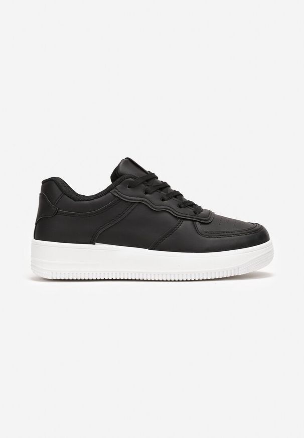 Born2be - Czarno-Białe Sneakersy Sznurowane Finos. Okazja: na co dzień. Kolor: czarny. Materiał: jeans. Sport: fitness