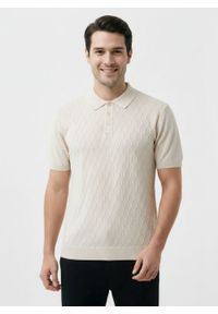 Dzianinowa, Męska Koszulka Polo - Brave Soul - Ecru. Okazja: na co dzień. Typ kołnierza: polo. Materiał: wiskoza, poliamid. Sezon: wiosna, lato. Styl: casual #2