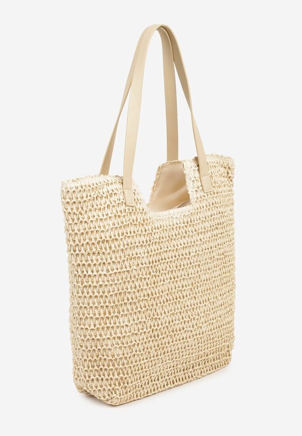 Born2be - Beżowa Pleciona Torebka Shopper Feleindra. Kolor: beżowy. Styl: klasyczny, casual