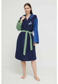 United Colors of Benetton szlafrok bawełniany kolor granatowy. Typ kołnierza: kaptur. Kolor: niebieski. Materiał: bawełna. Długość: długie #1