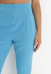 Born2be - Niebieskie Spodnie Fynthi. Stan: podwyższony. Kolor: niebieski. Materiał: tkanina. Wzór: gładki, aplikacja. Styl: klasyczny