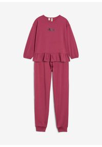 bonprix - Koszulka i spodnie do jogginu z bawełny organicznej(2 części). Kolor: fioletowy. Materiał: bawełna. Wzór: nadruk #1