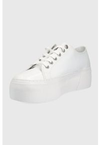 Calvin Klein Jeans tenisówki damskie kolor biały. Nosek buta: okrągły. Zapięcie: sznurówki. Kolor: biały. Materiał: guma. Obcas: na platformie #5