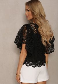 Renee - Czarna Koronkowa Bluzka w Stylu Boho Raspia. Kolor: czarny. Materiał: koronka. Długość: krótkie. Wzór: koronka. Sezon: lato. Styl: boho #5