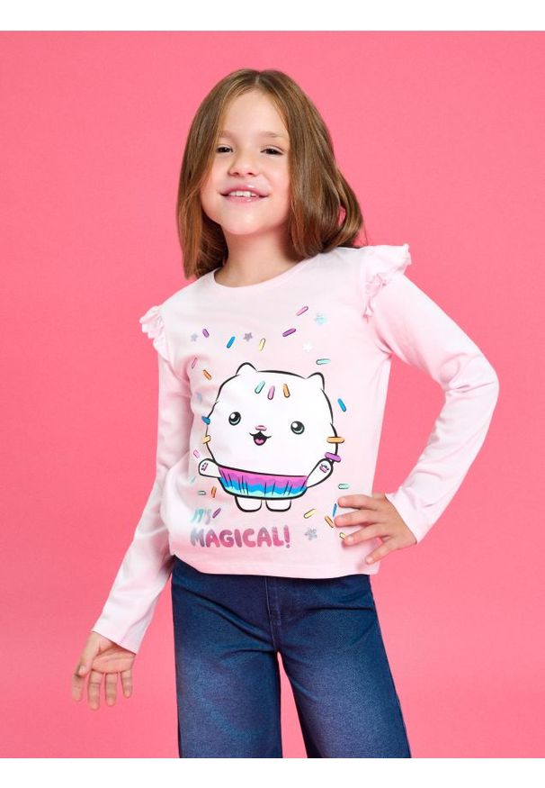 Sinsay - Koszulka z długimi rękawami Gabby's Dollhouse - różowy. Kolor: różowy. Długość rękawa: długi rękaw. Długość: długie