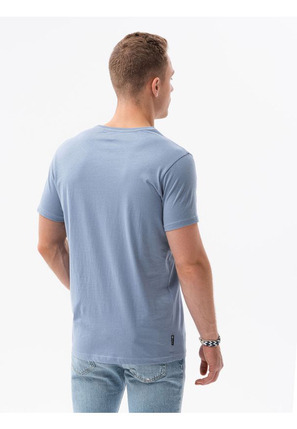 Ombre Clothing - T-shirt męski z nadrukiem S1434 V-20C - niebieski - XXL. Kolor: niebieski. Materiał: bawełna. Wzór: nadruk. Styl: klasyczny