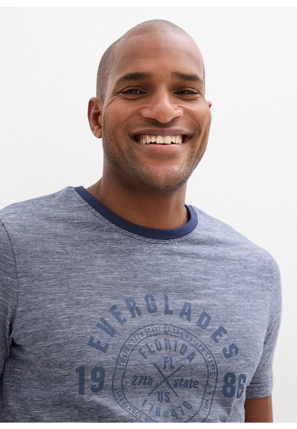 bonprix - T-shirt (2 szt.) z czystej bawełny. Kolor: niebieski. Materiał: bawełna. Długość: długie. Wzór: nadruk