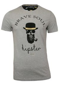 T-Shirt męski (koszulka) - Brave Soul - Hipster z Fajką w Kapeluszu. Okazja: na co dzień. Materiał: bawełna, wiskoza. Wzór: nadruk. Styl: casual
