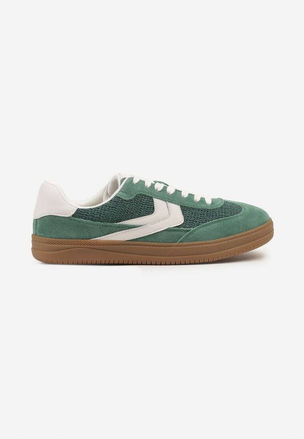Renee - Zielone Sneakersy ze Skóry Naturalnej w Stylu Kultowych Tenisówek Faloretia. Kolor: zielony. Materiał: skóra. Szerokość cholewki: normalna. Wzór: aplikacja