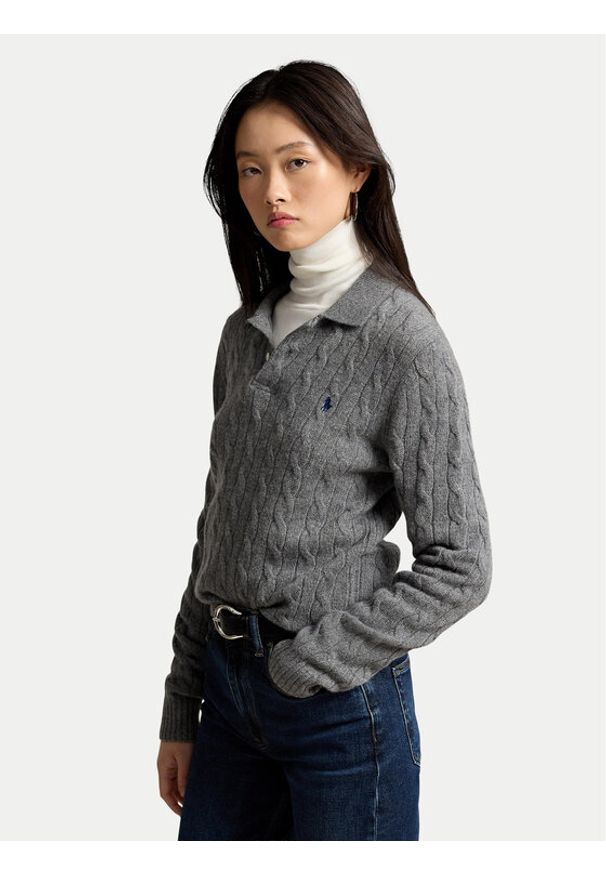 Polo Ralph Lauren Sweter 211972132500 Szary Regular Fit. Typ kołnierza: polo. Kolor: szary. Materiał: wełna