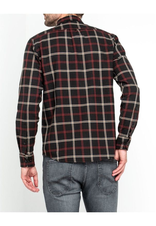 Lee - LEE BUTTON DOWN MĘSKA KOSZULA MATERIAŁOWA W KRATĘ PITCH BLACK L880ZFEM 112123518. Typ kołnierza: button down. Materiał: materiał