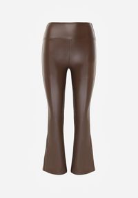 Renee - Brązowe Spodnie o Fasonie Dzwonów z Ekoskóry i z Gumką w Pasie Dawi. Okazja: na co dzień. Kolor: brązowy. Materiał: materiał, skóra. Styl: casual #6