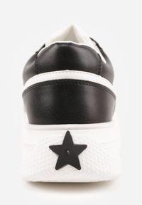 Born2be - Czarno-Białe Sneakersy Vices na Grubej Podeszwie z Geometryczną Ozdobą i Perforacją Karvesa. Okazja: na co dzień. Kolor: czarny. Materiał: jeans. Wzór: geometria, aplikacja #2