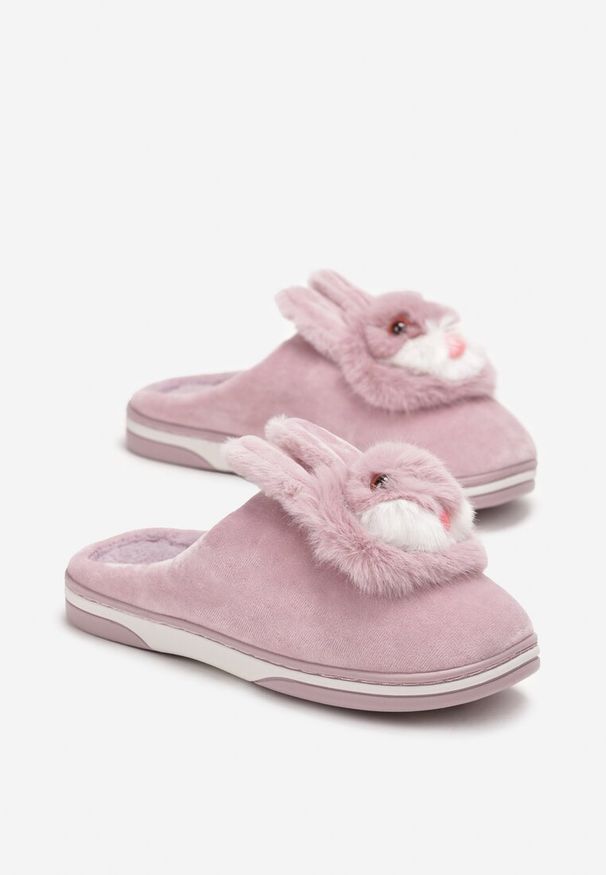Born2be - Różowe Kapcie Orike. Zapięcie: bez zapięcia. Kolor: różowy. Materiał: welur, materiał, futro. Wzór: aplikacja