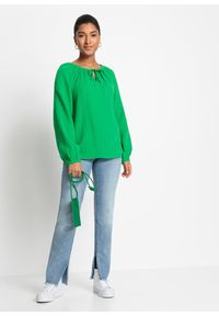 bonprix - Bluzka z przewiewnego muślinu. Kolor: zielony. Materiał: bawełna #2