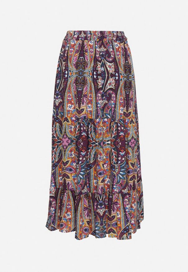 Born2be - Fioletowa Wiskozowa Spódnica ze Wzorem Paisley Ellishea. Okazja: na co dzień. Kolor: fioletowy. Materiał: wiskoza. Wzór: paisley. Styl: boho, elegancki, casual