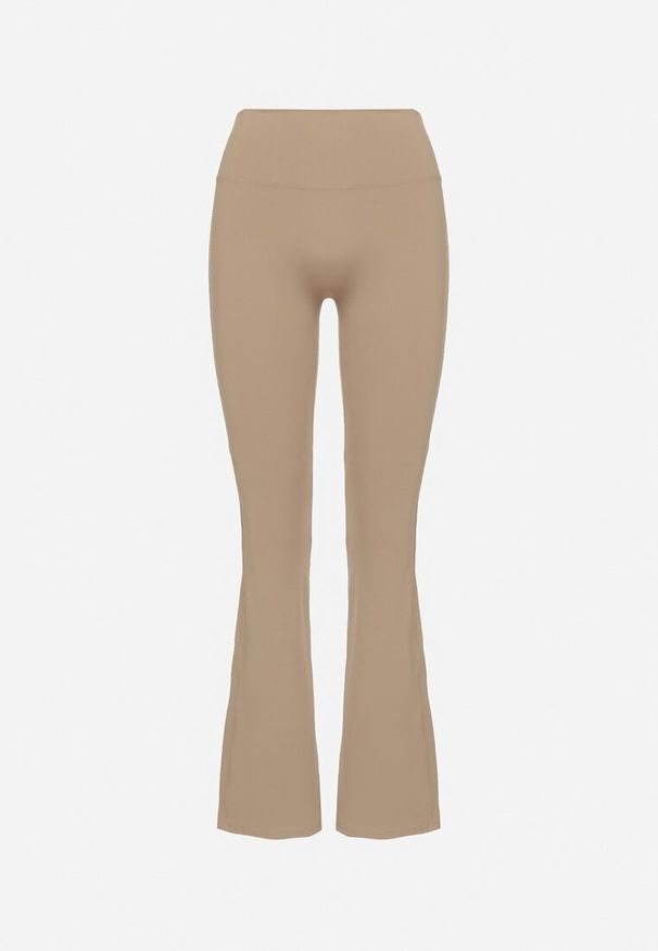Born2be - Beżowe Legginsy Typu Dzwony z Wysokim Stanem Orralise. Stan: podwyższony. Kolor: beżowy. Materiał: tkanina. Styl: klasyczny