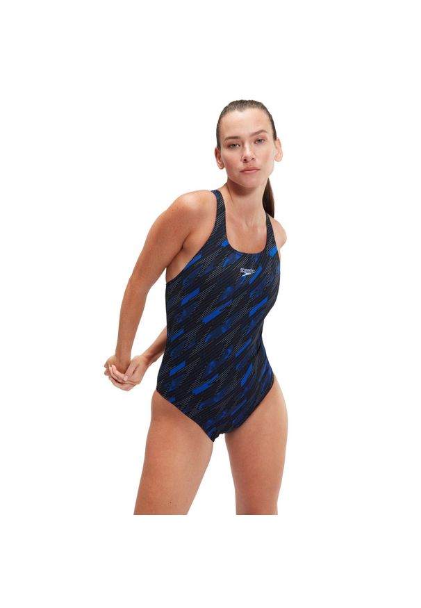 Damski kostium kąpielowy 1-częściowy Speedo Hyper Boom Allover Medalist. Kolor: niebieski, czarny, wielokolorowy