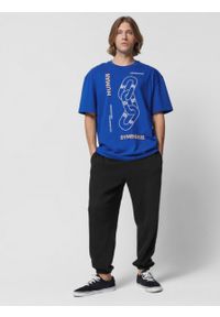 outhorn - T-shirt oversize z nadrukiem męski - kobaltowy. Kolor: niebieski. Materiał: materiał, bawełna, dzianina. Wzór: nadruk #3