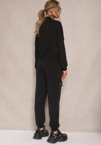 Renee - Czarny Komplet Dresowy Cargo Spodnie i Bluza Zdobiona Imitacją Kieszeni Nolhira. Kolor: czarny. Materiał: dresówka. Wzór: aplikacja #3