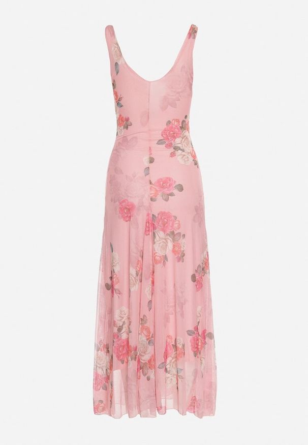 Born2be - Różowa Siateczkowa Sukienka z Kwiatowym Motywem Milanessa. Okazja: na co dzień. Kolor: różowy. Materiał: jeans. Wzór: kwiaty. Typ sukienki: proste. Styl: casual, elegancki