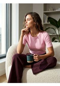 Sinsay - Bawełniana koszulka basic - różowy. Kolor: różowy. Materiał: bawełna