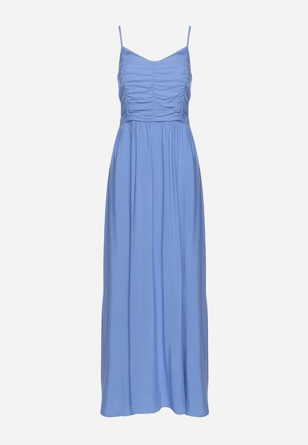 Born2be - Niebieska Rozkloszowana Wiskozowa Sukienka na Cienkich Regulowanych Ramiączkach Canelsea. Okazja: na co dzień. Kolor: niebieski. Materiał: wiskoza. Długość rękawa: na ramiączkach. Styl: casual