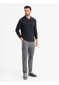 Ombre Clothing - Longsleeve męski z kołnierzykiem polo BASIC – czarny V2 - Rozmiar: XXL. Okazja: do pracy, na co dzień. Typ kołnierza: polo. Kolor: czarny. Materiał: bawełna, dzianina. Długość rękawa: długi rękaw. Wzór: ze splotem. Styl: casual, elegancki #6