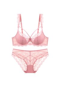 Intica - Komplet bielizny z usztywnianym biustonoszem z koronką Denisia. Kolor: różowy. Materiał: koronka. Wzór: koronka