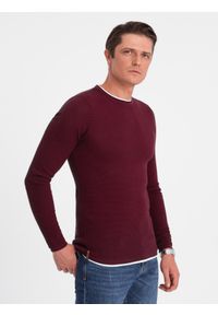 Ombre Clothing - Bawełniany sweter męski z okrągłym dekoltem - bordowy V8. Kolor: czerwony. Materiał: bawełna. Styl: klasyczny