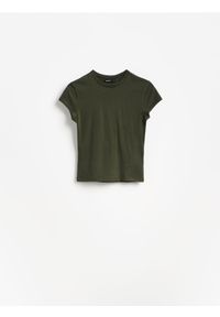 Reserved - T-shirt slim fit - oliwkowy. Kolor: oliwkowy. Materiał: bawełna, elastan, dzianina #1