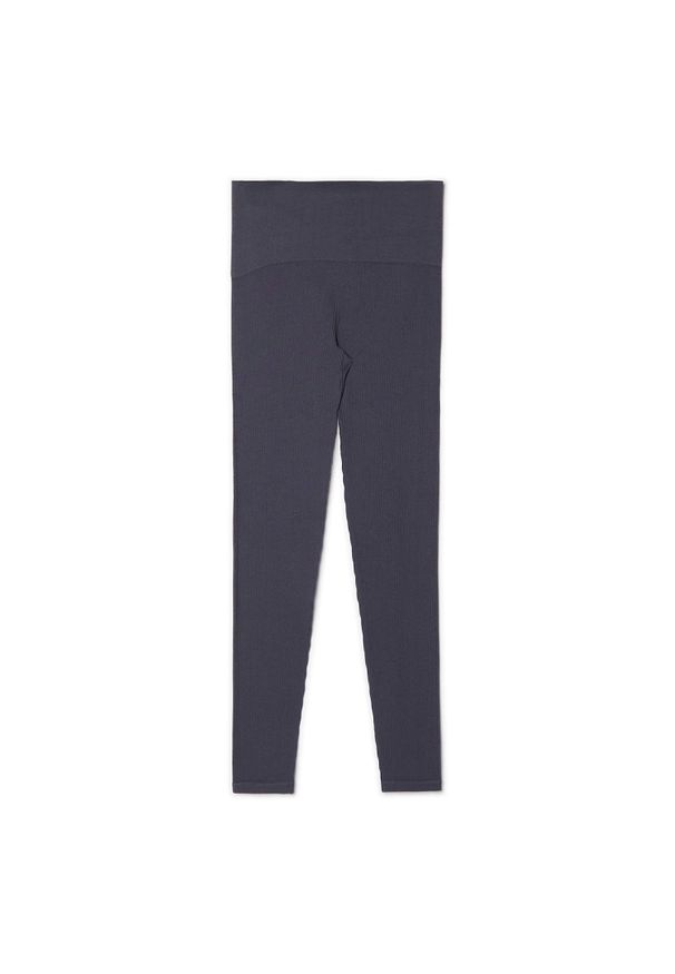 Cropp - Ciemnoszare legginsy - Szary. Stan: podwyższony. Kolor: szary. Materiał: dzianina. Wzór: prążki. Styl: klasyczny