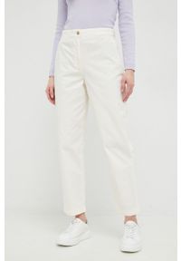 TOMMY HILFIGER - Tommy Hilfiger spodnie bawełniane kolor biały proste high waist. Stan: podwyższony. Kolor: biały. Materiał: bawełna #1