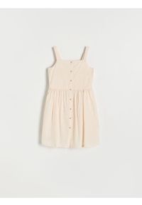 Reserved - Sukienka na ramiączkach - kremowy. Kolor: kremowy. Materiał: bawełna. Długość rękawa: na ramiączkach
