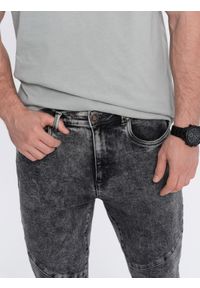 Ombre Clothing - Spodnie męskie jeansowe slim fit z przeszyciem na kolanach - szary V3 - Rozmiar: XL. Kolor: szary. Materiał: jeans. Wzór: aplikacja #5