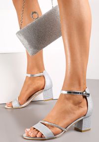 Born2be - Srebrne Sandały na Słupku z Brokatem i Paskiem z Cyrkonii Fih. Zapięcie: pasek. Kolor: srebrny. Obcas: na słupku #2