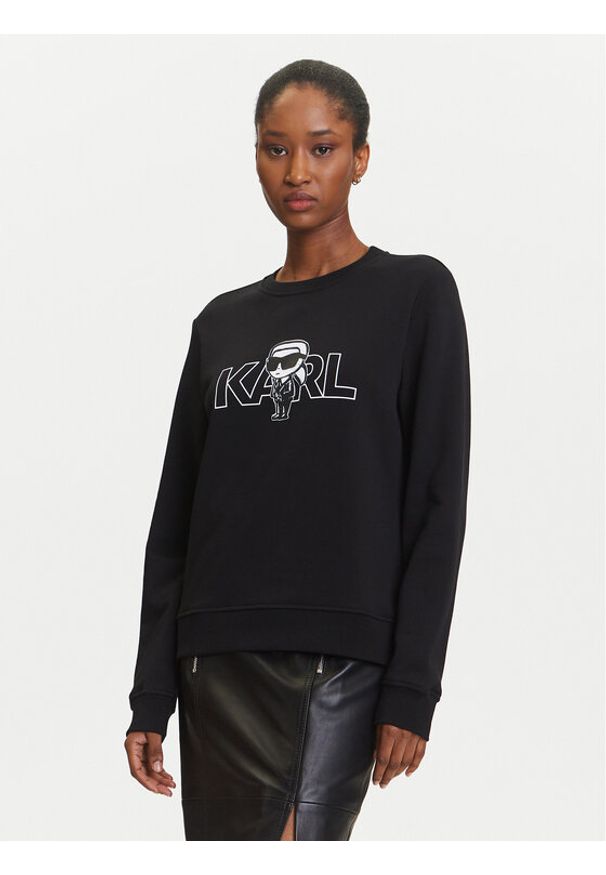 Karl Lagerfeld - KARL LAGERFELD Bluza A3W20056 Czarny Regular Fit. Typ kołnierza: dekolt w karo. Kolor: czarny. Materiał: bawełna