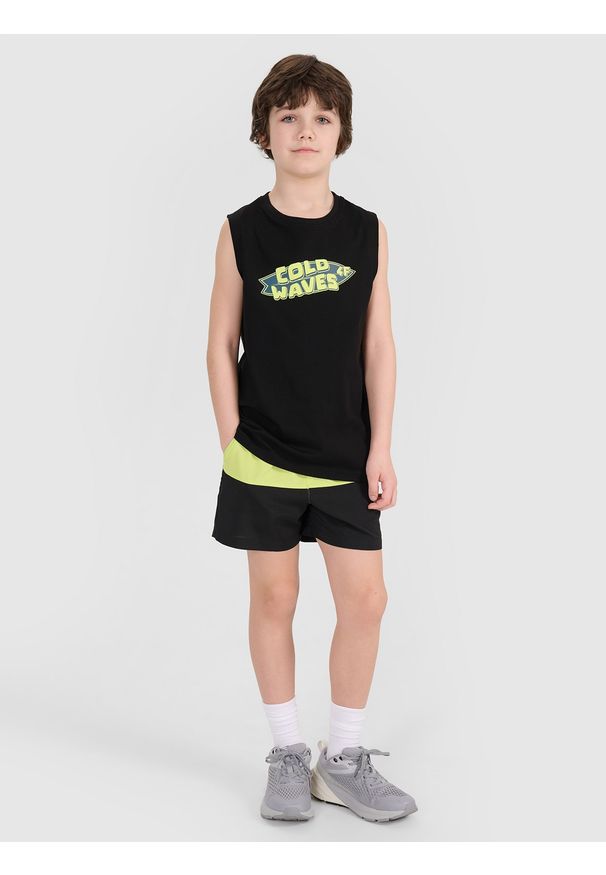 4f - 4F Tank top regular z nadrukiem chłopięcy - czarny 164 (13-14 lat). Kolor: czarny. Materiał: jersey, bawełna, materiał. Długość rękawa: bez rękawów. Wzór: nadruk. Sezon: lato