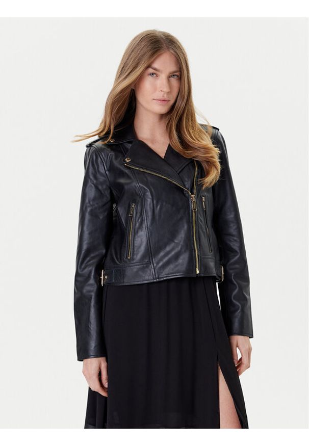 MICHAEL Michael Kors Kurtka skórzana MT520IE8RK Czarny Regular Fit. Kolor: czarny. Materiał: skóra